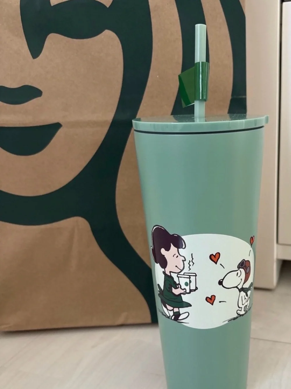 Starbucks x Peanuts Mint Green Reusable Tumbler with Straw
